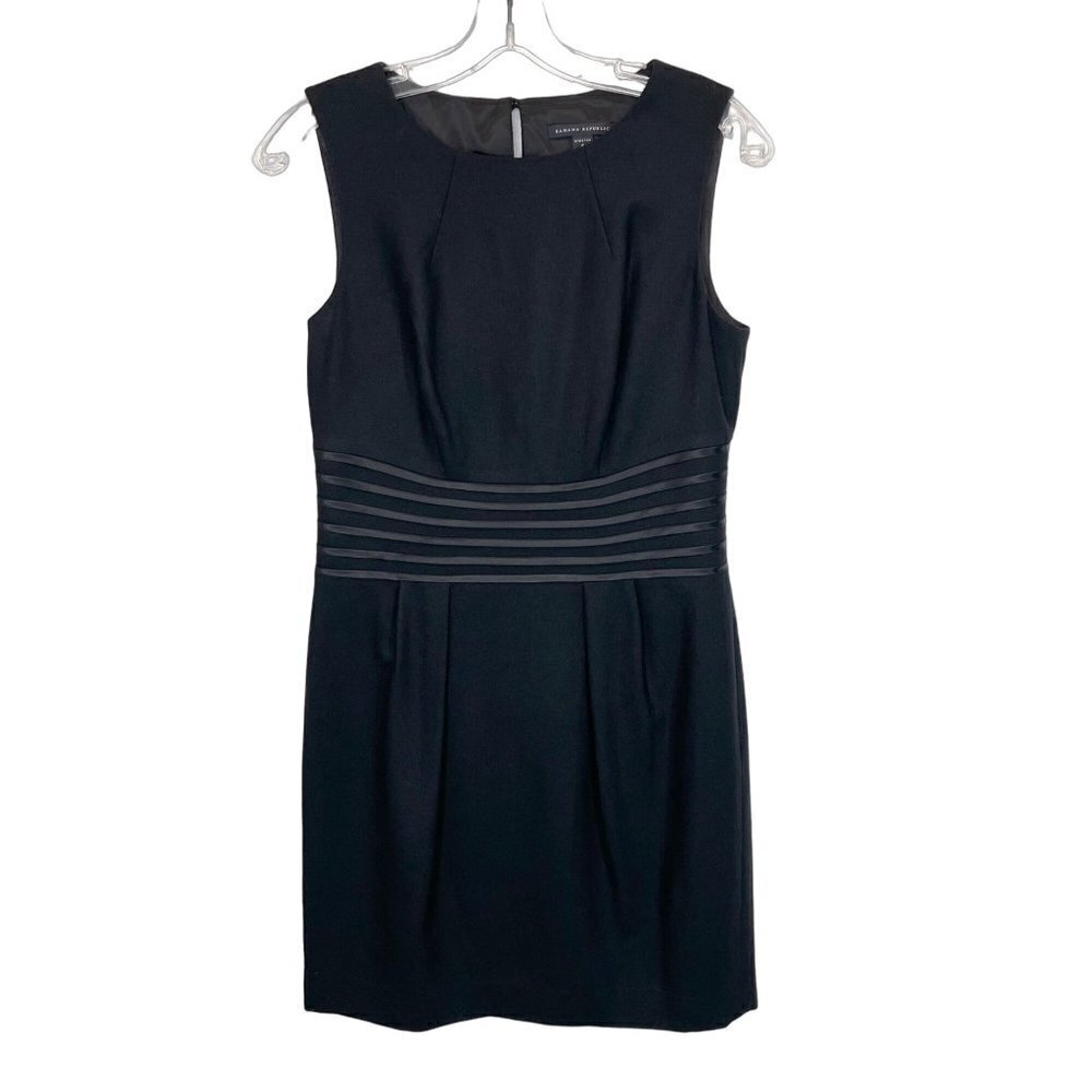 Banana Republic Black Wool Career Sheath Mini Dress Size 6 Silk waist trim